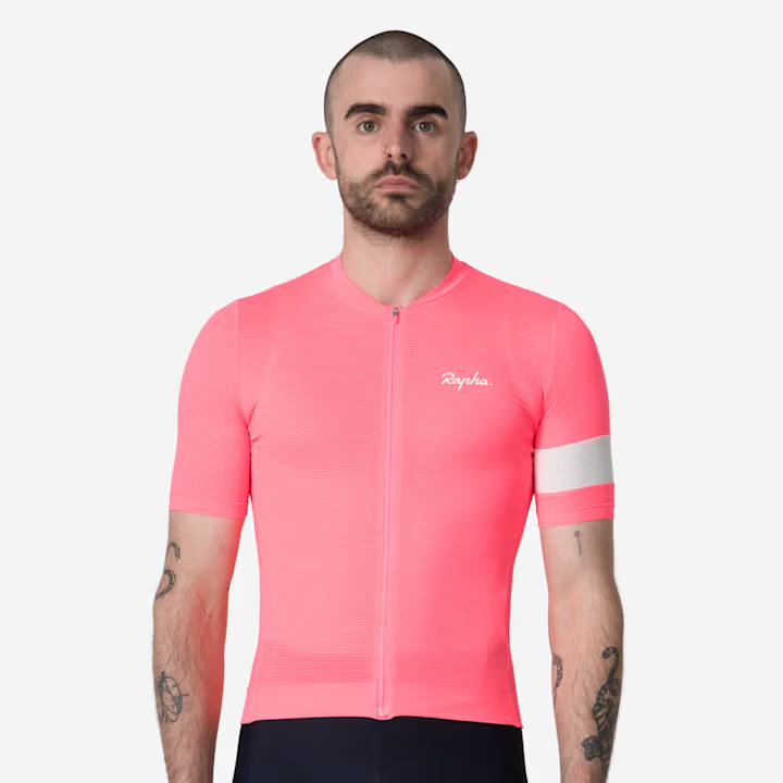 Rapha Core Men's Lightweight Jersey High-Vis Pink/White Rapha Core Men's Lightweight Jersey High-Vis Pink/White