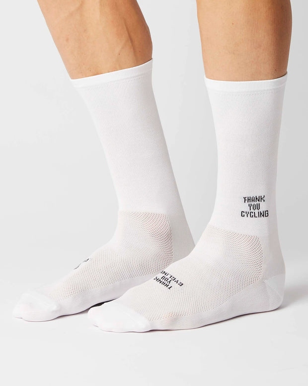 Fingerscrossed Classic Iconic Thank You Cycling Socks White