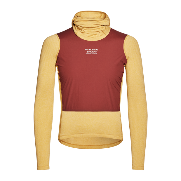 PNS Men's Thermal Hooded Longsleeve Windproof Baselayer Camel/Maroon