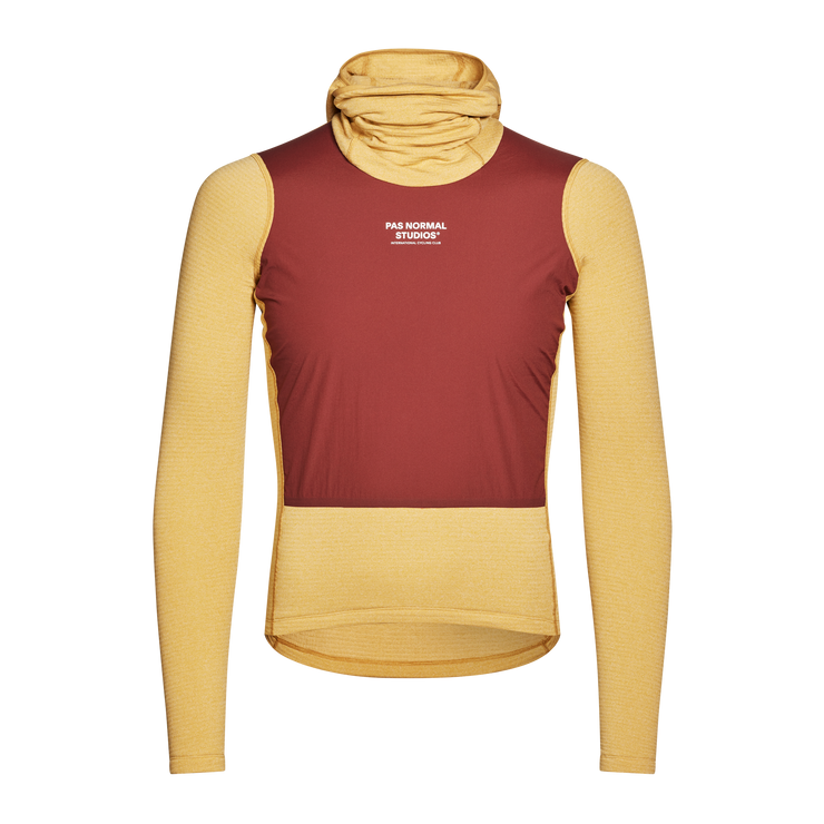 PNS Men's Thermal Hooded Longsleeve Windproof Baselayer Camel/Maroon