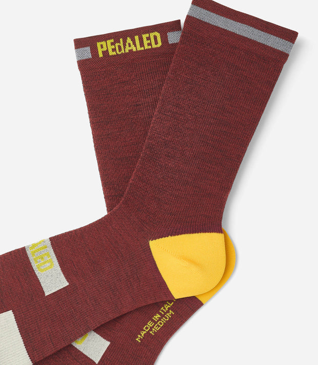 PEdALED Odyssey Merino Reflective Socks Dark Red